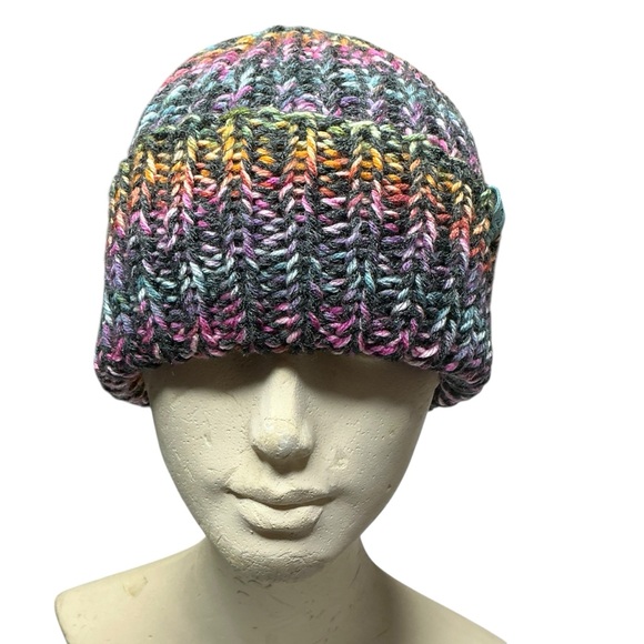 Handmade Chunky Knit Beanie Multicolor Charcoal Gray Winter Fall Handcrafted Hat main image 11